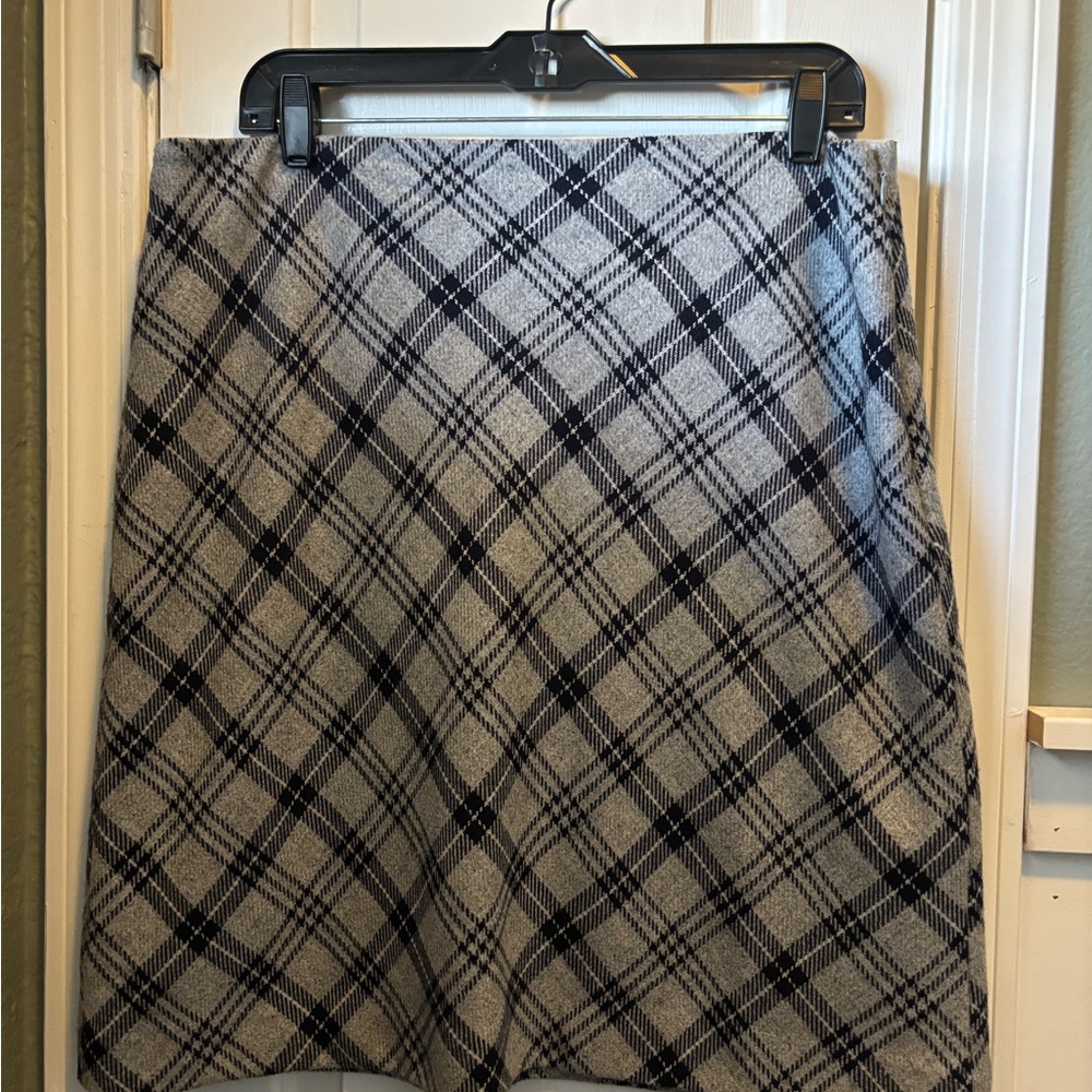 Talbots Black and Gray Plaid A-Line Skirt